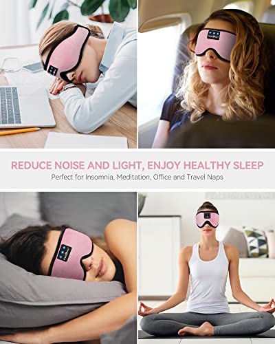 MUSICOZY 3D Bluetooth Sleep Mask with HD Stereo Sound, Wireless Sleep Headphones for Side Sleepers, Music Headband Eye Mask for Sleeping, Relaxation, Travel, Yoga, Cool Gadgets for Women Mom Girls - color: Pink
