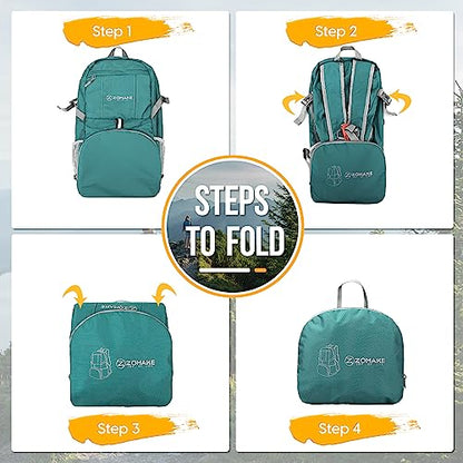 ZOMAKE Lightweight Packable Backpack 35L, Light Foldable Backpacks Water Resistant Collapsible Hiking Bag, Compact Folding Day Pack for Travel Camping(Dark Green) - color: Dark Green