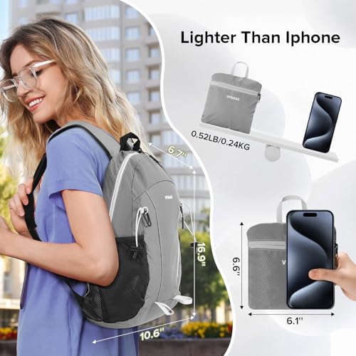 VPBAGE 15L Water-resistant Hiking Daypack, Small Backpack Travel Outdoor, Lightweight Day Pack with Tool Loops - color: A-light Grey