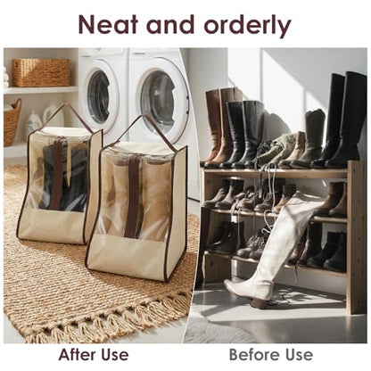 Portable Boots Storage Bag, Beige Dust Proof Boots Protector Carry Bag with Handle Shoe Dust Organizer Packing for Travel and Daily Use(Medium) - size: Medium