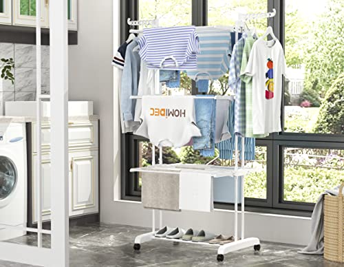 HOMIDEC Clothes Drying Rack, Large 4-Tier Foldable Drying Rack Clothing(67.7H x 19.7W x 30L Inches), Movable with 4 Castors. Multifunctional Stainless Steel Laundry Drying Rack, White - color: White