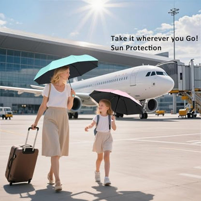BAODINI Travel Essentials Mini Umbrella for Purse With Case Small Compact UV Sun Protection Lightweight Tiny Pocket Manual Open Close Umbrella for Women Kids and Men Fits Purse Backpack - color: E-1-Green