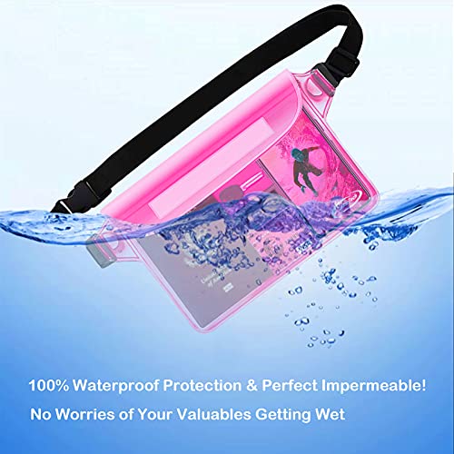 AiRunTech Waterproof Pouch with Waist Strap (2 Pack) | Beach Accessories Best Way to Keep Your Phone and Valuables Safe and Dry | Perfect for Boating Swimming Snorkeling Kayaking Beach Pool Water Park - color: Clear + Pink