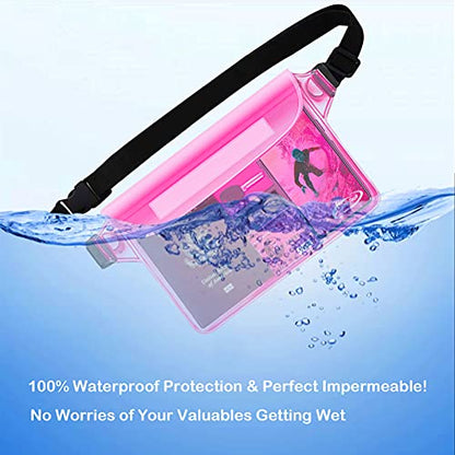 AiRunTech Waterproof Pouch with Waist Strap (2 Pack) | Beach Accessories Best Way to Keep Your Phone and Valuables Safe and Dry | Perfect for Boating Swimming Snorkeling Kayaking Beach Pool Water Park - color: Clear + Pink