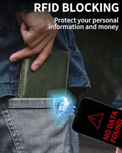 Artpaxy Mens Wallet Bifold Genuine Leather RFID Blocking Wallet for Men with 1 ID Windows 13 Card Holders 2 cash pockets 1 Gift Box - color: Green