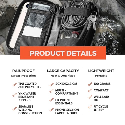 Cycling Wallet & Waterproof Phone Pouch — Rain-Resistant Bike Jersey Pocket Organizer with YKK Zippers | Cards, Cash, Keys & Tool Pouch for Road, MTB, Gravel, EDC & Travel, Black