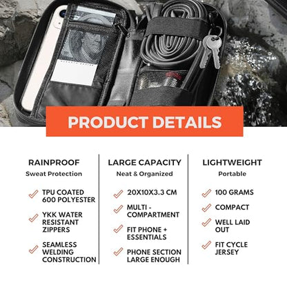 Cycling Wallet & Waterproof Phone Pouch — Rain-Resistant Bike Jersey Pocket Organizer with YKK Zippers | Cards, Cash, Keys & Tool Pouch for Road, MTB, Gravel, EDC & Travel, Black