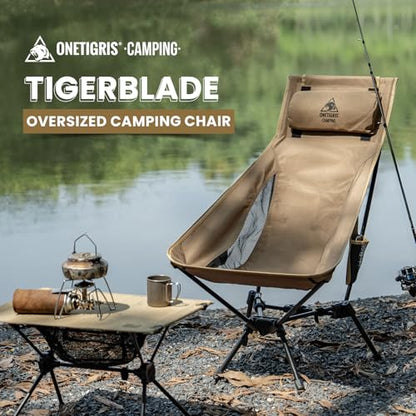 ONETIGRIS Tigerblade High Back Camping Chair with Pillow Design, Comfortable Widened Seat Folding Chair - color: Coyote Brown