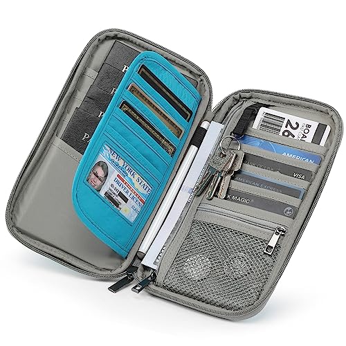 VanFn RFID Travel Passport Wallet, Family Passport Holder, Trip Document Organizer P.Travel Series - color: Blue