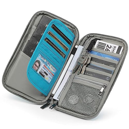 VanFn RFID Travel Passport Wallet, Family Passport Holder, Trip Document Organizer P.Travel Series - color: Blue