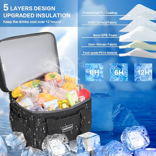 Hulongo Insulated Soft Cooler Bag, Large Ice Coolers Soft Sided Ice Chest for Beach, Collapsible and Portable - color: black (30 CAN Medium)