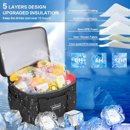 Hulongo Insulated Soft Cooler Bag, Large Ice Coolers Soft Sided Ice Chest for Beach, Collapsible and Portable - color: black (30 CAN Medium)