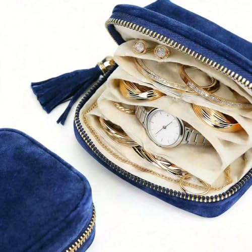 Small Travel Jewelry Case for Women, 6-Layer Velvet Organizer Pouch with Zipper, Anti-Scratch Portable Bag for Bracelets, Rings, Earrings & Necklaces (Ocean Blue) - color: Ocean Blue
