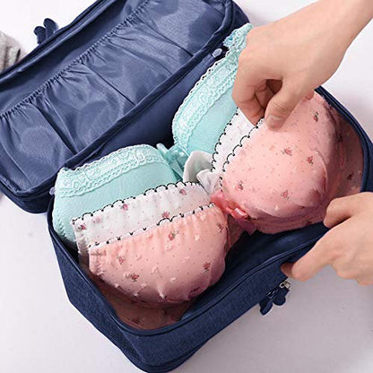 Portable Underwear Bra Storage Bag Waterproof Travel Organizers Multi-Layer Toiletry Packing Cube - color: Dark Blue