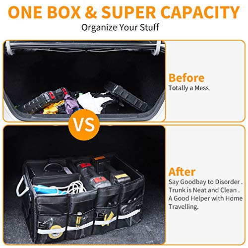 Car Trunk Organizer with Lid,Collapsible Car Trunk Storage Organizer,Multi-Compartment Car Organizer for auto, SUV, Truck, Minivan Black, X-Large