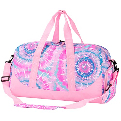 Choco Mocha Kids Duffle Bag, Girls Tie Dye Overnight Travel Bags for Kid with Shoes Compartment, Large Weekender Bag for Sleepover, Pastel Pink - color: Tie Dye-Pastel
