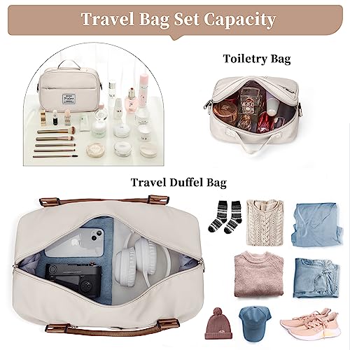 Weekender Bags for Women,Personal Item Travel Bag with Shoes Compartment,Overnight Travel Duffel Bag with Toiletry Bag - color: Beige & Brown, size: Large