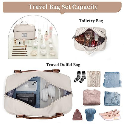 Weekender Bags for Women,Personal Item Travel Bag with Shoes Compartment,Overnight Travel Duffel Bag with Toiletry Bag - color: Beige & Brown, size: Large