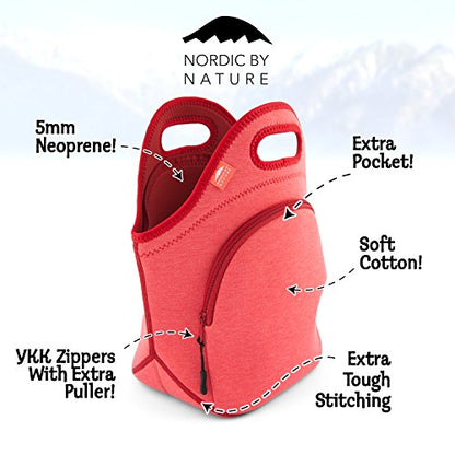 Nordic By Nature Insulated Neoprene Lunch Bag, Soft & Foldable Washable & Reusable Extra-Pocket (L) Pale Amaranth - color: Special Red, size: Large