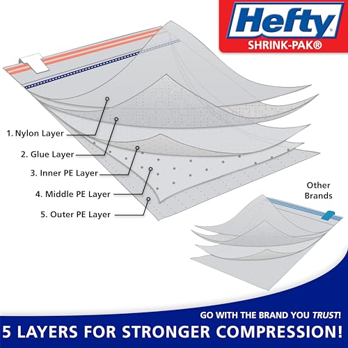 Hefty Vacuum Bags for Clothes 4 Pack, Space Saving Large Vacuum Storage Bags (34 X 22 Inches) Compression Seal for Bedding, Travel Pump Included (4 Large Heavy Duty) - size: 4 Large