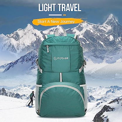 ZOMAKE Lightweight Packable Backpack 35L, Light Foldable Backpacks Water Resistant Collapsible Hiking Bag, Compact Folding Day Pack for Travel Camping(Dark Green) - color: Dark Green
