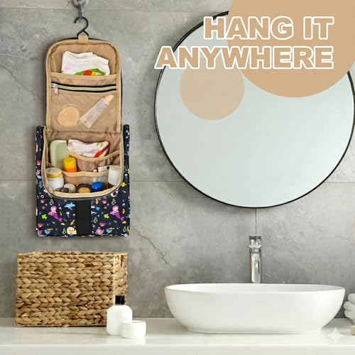 Remobia Hicol Cute Cartoon Hanging Kids Toiletry Bag Children Travel Cosmetic Makeup Organizer Wash Bag Shower bag Over Night Bag Camping Shaving Kit Bag for Boys & Girls (Mermaid Black) - color: Mermaid Black