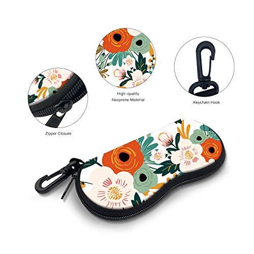 Sunglasses Soft Case with Carabiner Ultra Light Neoprene Zipper Glasses Case - color: Flower
