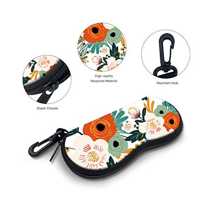 Sunglasses Soft Case with Carabiner Ultra Light Neoprene Zipper Glasses Case - color: Flower