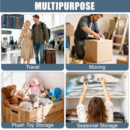 10 Jumbo Vacuum Storage Bags, Vacuum Seal Bags for Clothing Space Saver Compression Storage Bag with Hand Pump Extra Large for Clothing Travel Comforters Blankets Pillow Bedding Duvets Clothes