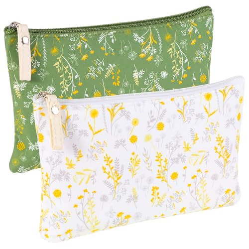 Pengxiaomei 2 Pcs Green Floral Makeup Bags, Small Zipper Cosmetic Bag Travel Toiletry Bag Makeup Pouch for Kids Teen Girls Tea Party Spring Party Mothers Day Gifts - style: Green Floral