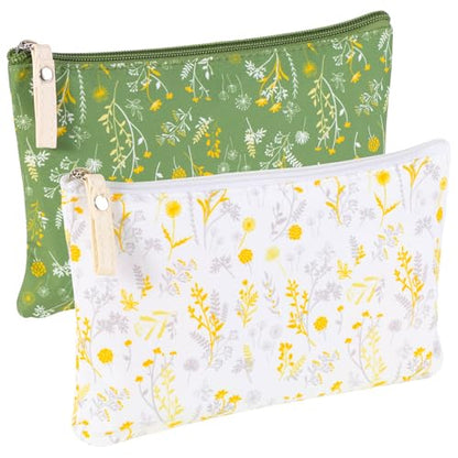 Pengxiaomei 2 Pcs Green Floral Makeup Bags, Small Zipper Cosmetic Bag Travel Toiletry Bag Makeup Pouch for Kids Teen Girls Tea Party Spring Party Mothers Day Gifts - style: Green Floral