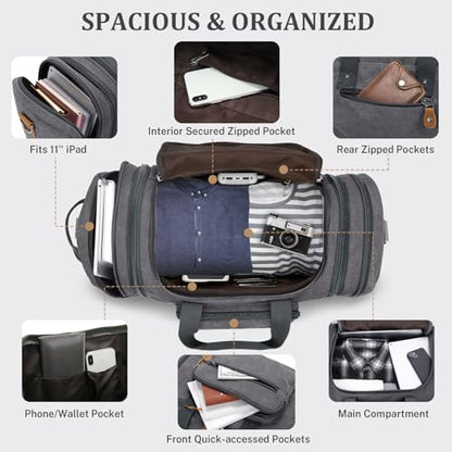 Gonex Canvas Duffle Bag 60L Travel Duffel Overnight Weekend Bag with Shoe Compartment (Gray) - color: Grey, size: X-Large-60L (With Shoe Compartment)