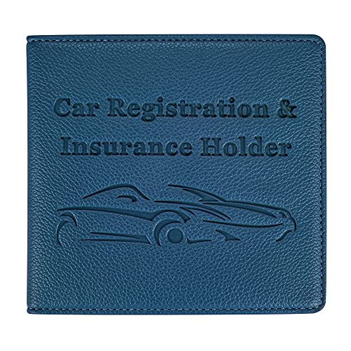 Car Registration and Insurance Holder, Premium PU Leather Vehicle Glove Box Car Organizer Men Women Wallet Accessories Case for ID, Driver's License - Blue - color: Blue