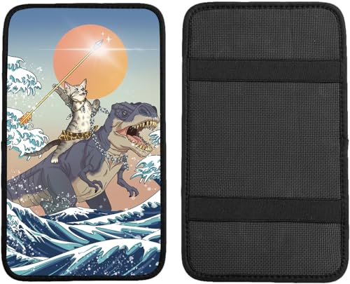 Cat and Dinosaur Car Center Console Cover,Car Armrest Pad Car Armrest Seat Box Cover Protector for Most Vehicle, SUV, Truck, Car - color: Cat and Dinosaur