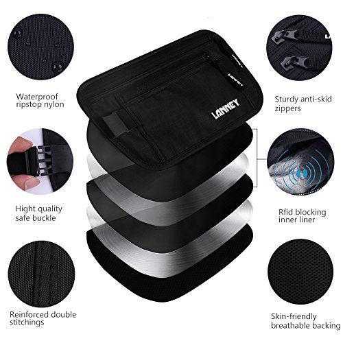 Money Belt for Travel Women and Men Slim Hidden Travel Wallet with RFID Blocking - color: Black