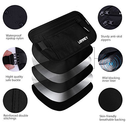 Money Belt for Travel Women and Men Slim Hidden Travel Wallet with RFID Blocking - color: Black