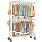 Sakugi Clothes Rack - Double Hanging Rod Clothing Rack with Wheels & Leveling Feet, Large Capacity Wardrobe Closet with Shelves for Bedroom, Laundry Room, Entryway, 45.2" x 12.6" x 80.7", White - color: White, size: XX-Large