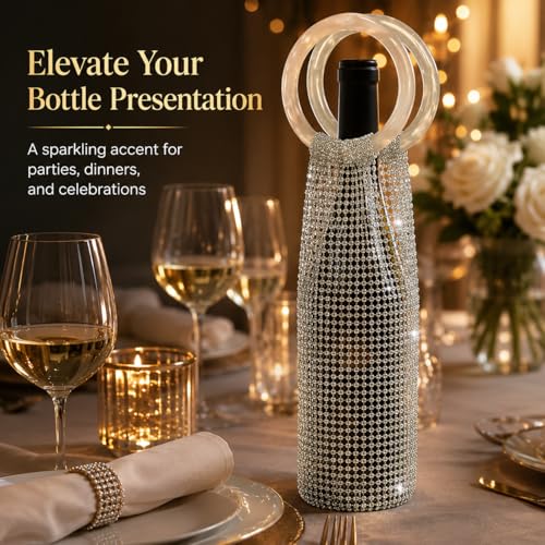 Wine Pouch Mesh Bag, Resin Handle Wine Bag, Sparkly Rhinestone Handwoven Mesh Bags, Party Water Bottle Bags Accessory, Daily Housewarming Party Use (Brown) - color: Brown