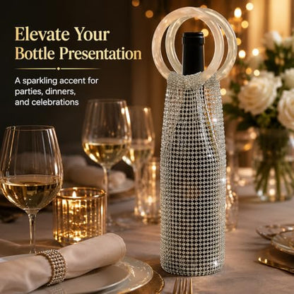 Wine Pouch Mesh Bag, Resin Handle Wine Bag, Sparkly Rhinestone Handwoven Mesh Bags, Party Water Bottle Bags Accessory, Daily Housewarming Party Use (Brown) - color: Brown