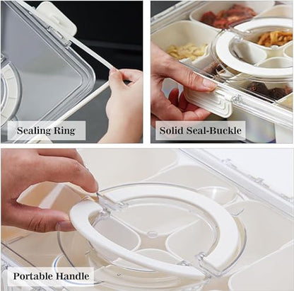 2Pack Divided Veggie Tray with Lid and Handle 8 Compartment Serving Tray with Dividers Portable Travel Snack Containers Stackable Snackle Box Charcuterie Container for Fruit,Vegetable,Salad - size: 2 Pack-8 Compartment