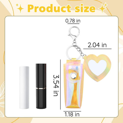 Sisadodo Glitter Lip Oil Holder Key Chains for Woman Lipstick Case with Mirror Lip Balm Keychain for Lipstick Case Keychain - color: Pv Yellow-heart
