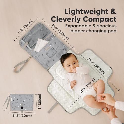 KeaBabies Portable Diaper Changing Pad, Travel, Car - Large Waterproof Baby Changing Mat, Wipeable, Padded, On The Go Travel Diaper Clutch Bag, Easy to Use Pockets for Newborn Essentials (Woodland) - color: Woodland
