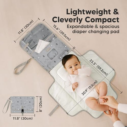 KeaBabies Portable Diaper Changing Pad, Travel, Car - Large Waterproof Baby Changing Mat, Wipeable, Padded, On The Go Travel Diaper Clutch Bag, Easy to Use Pockets for Newborn Essentials (Woodland) - color: Woodland