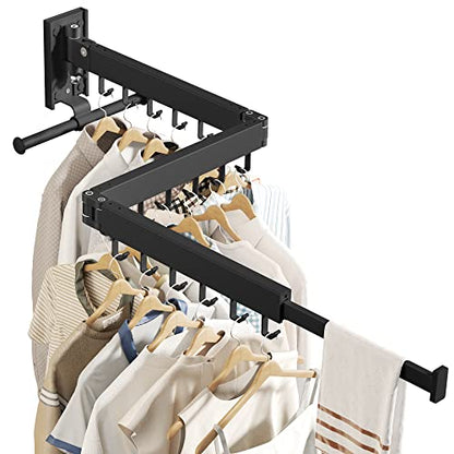 BOQORAD Drying Rack Clothing, Retractable Clothes Drying Rack,Wall Mounted Laundry Rack, Laundry Drying Rack Wall Mount,Collapsible Clothes Rack,can Fold Upward & Left & Right,Black Color - size: Plus-Black