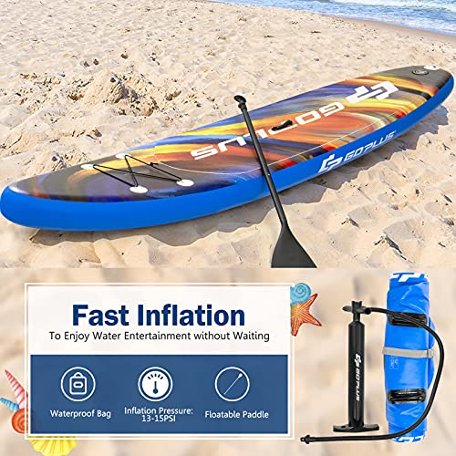 Goplus Inflatable Stand up Paddle Board, 10'/10.5'/11' SUP 6" Thick with Premium Accessories, Adjustable Aluminum Paddle, Leash, Carry Bag, Hand Pump, Removable Fin, ISUP for Adults - size: 11 FT, style: Multicolour