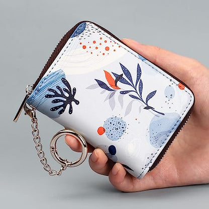 FurArt Zipper Wallet Women, RFID Blocking Credit Card Wallet, Business Card Holder, Compact Size KeyChain Wallet - color: Foliage