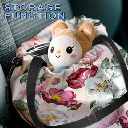 Car Trash Bag Hanging Back of Seat with Adjustable Snap Buckle Strap Cute Printed Drawstring Garbage Bags for Car-Pink Floral - color: Pink Floral Car Trash Bag