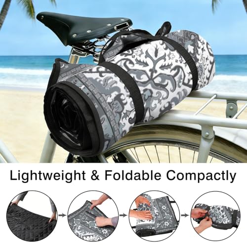 Supfitness Extra Large Picnic Blankets Waterproof Foldable (60"x 80") Beach Blanket Waterproof Sandproof,3-Layer Thicking Mat Outdoor Packable Camping Blanket - color: Boho-grey, size: 60x80in