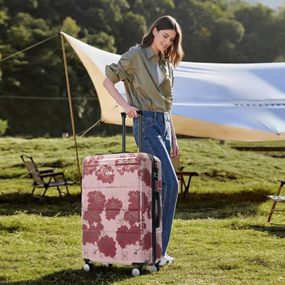 Merax Luggage Set,5 Piece Luggage with Handbag and Cosmetic Case,Harside Printing Suitcase with Wheels,Carry on Luggage Airline Approved(Purple Pink Flower,8/14/20/24/28) - color: Purple Pink Flower, style: 8/14/20/24/28