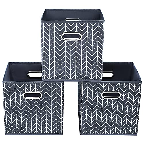 11 Inch Cube Storage Bins , Fabric Cube Organizer Bins with Handle, Foldable Cube Bins for Cloth or Accessary Storage, 11x11x11 Set of 3 (Gray Wave) - color: Gray Wave, size: 3 Pack